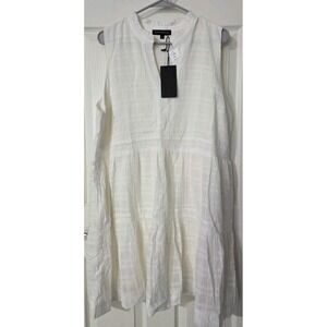 Gibsonlook Decked Out Day Dress, White Cotton sleeveless A-line, XL